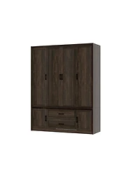 Homsee 6-Doors Big Armoires Wardrobe with Hanging Rods, 2-Drawers, Metal handles,Bedroom Closet
