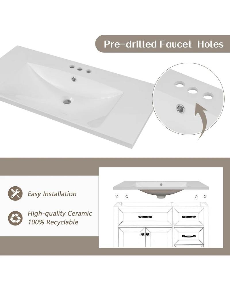Casainc 36" Bathroom Vanity with Sink Combo, Cabinet Drawers, Solid Frame and Mdf Board