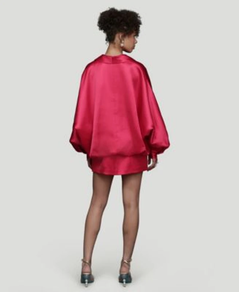 Avec Les Filles Womens Oversized Dolman Sleeve Puffer Jacket Structured Sweetheart Neck Mini Dress