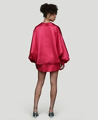 Avec Les Filles Womens Oversized Dolman Sleeve Puffer Jacket Structured Sweetheart Neck Mini Dress