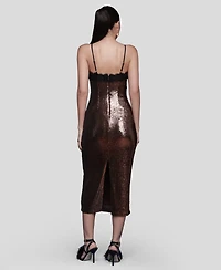 Avec Les Filles Women's Lace Trim Sequin Cami Midi Dress