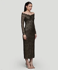 Avec Les Filles Women's Off-The-Shoulder Stretch Midi Dress