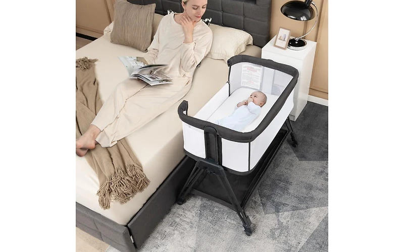 Gouun Portable Bedside Bassinet with 7 Adjustable Heights