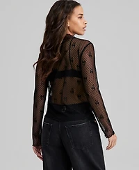 And Now This Women's Bow-Motif Lace Mock Neck Top, Macy's Exclusive