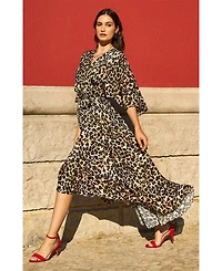 Yumi Women's Leopard Print Kimono Sleeve Wrap Dress