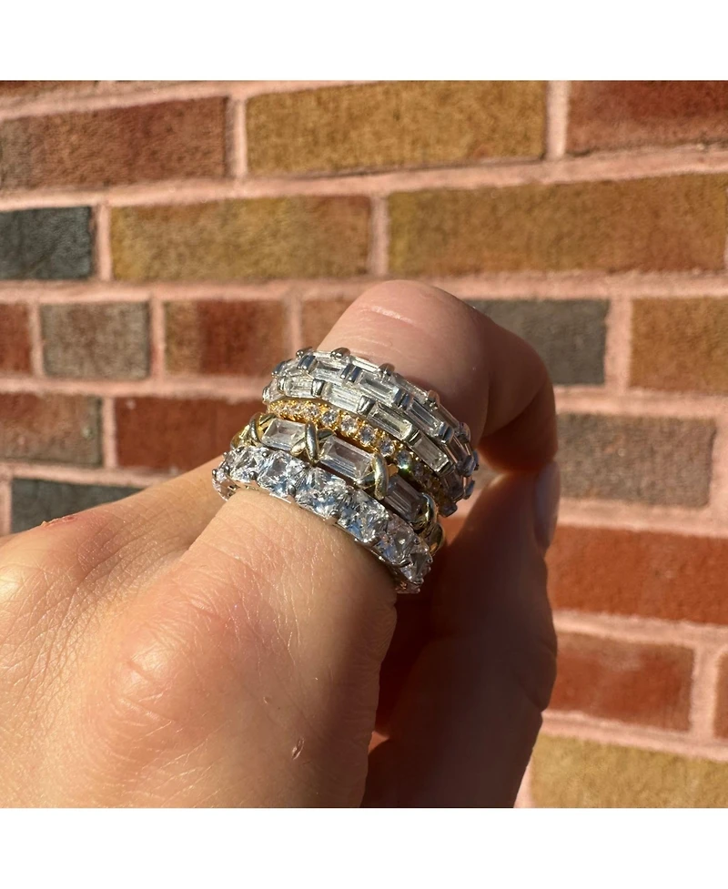 Suzy Levian Sterling Silver Cubic Zirconia Cushion Cut Eternity Band