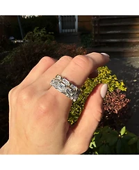 Suzy Levian Sterling Silver Baguette Cubic Zirconia Yellow Gold X Eternity Band