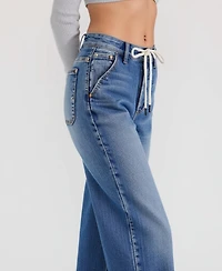 Modenaire Women's High-Waist Light Wash Wide-Leg Cuffed Jeans