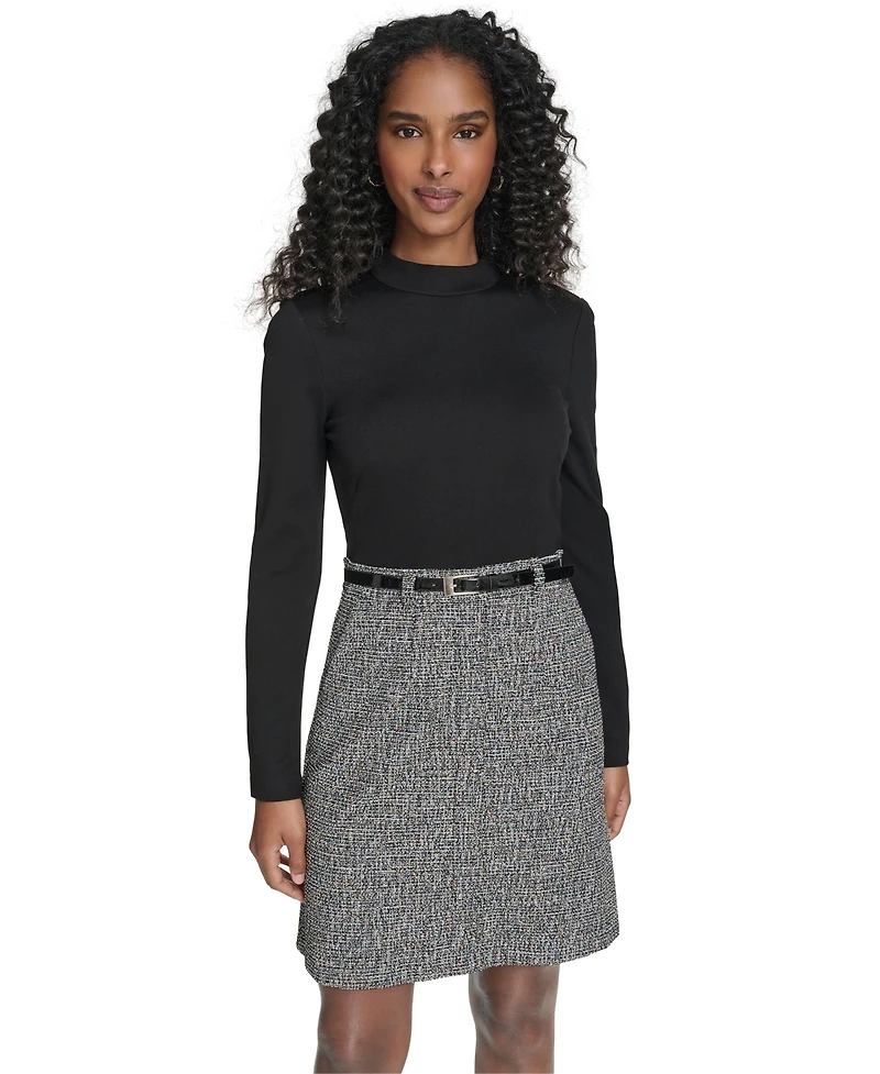 Eliza J Women's Mock Neck Long Sleeves Twofer Dress