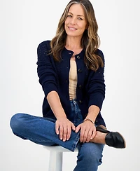 Style & Co Petite Pointelle-Knit Crewneck Cardigan, Macy's Exclusive