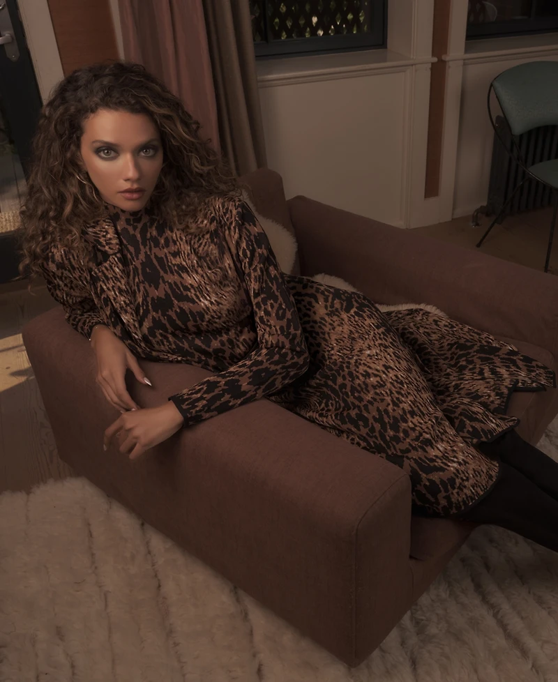 T Tahari Women's Jacquard Animal-Print Fit & Flare Dress