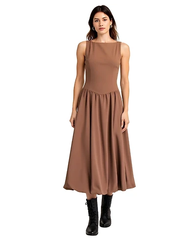 Modenaire Women's Sleeveless Fit-and-Flare Midi Bubble-Hem Dress