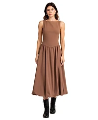 Modenaire Women's Sleeveless Fit-and-Flare Midi Bubble-Hem Dress