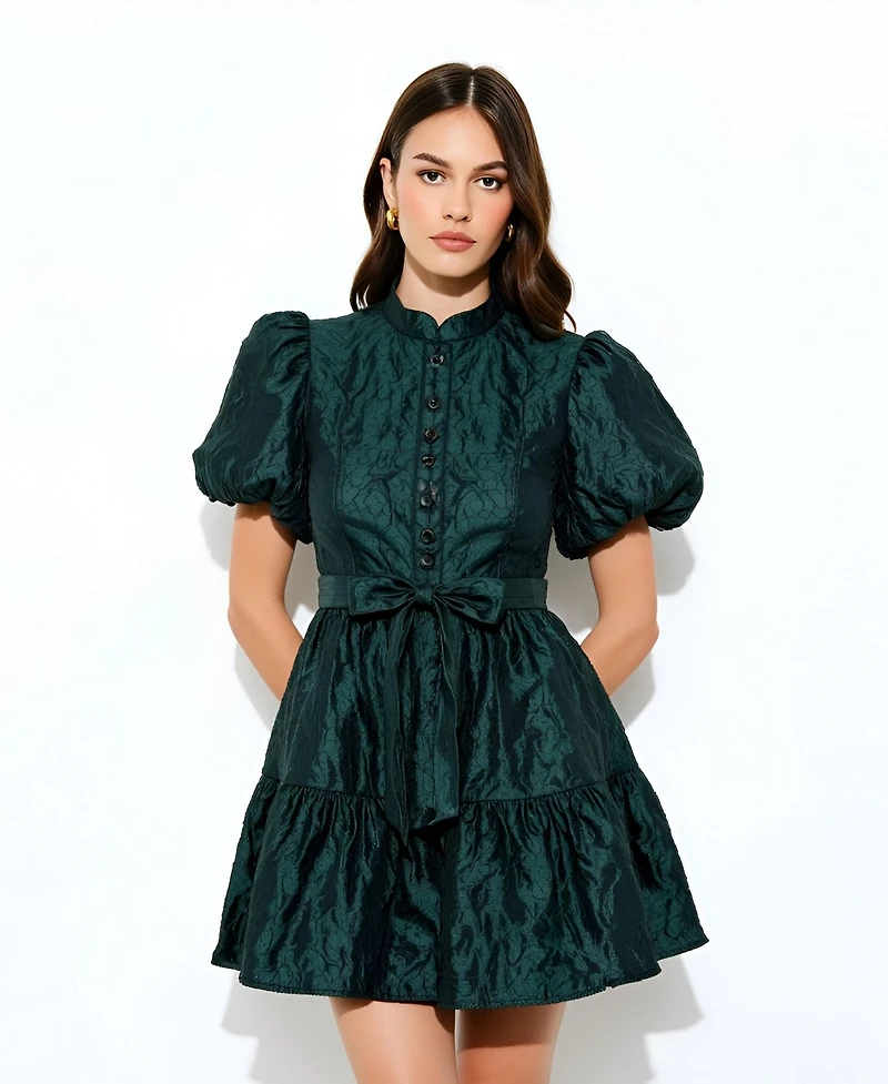 Modenaire Women's Jacquard Puff-Sleeve Mini Dress