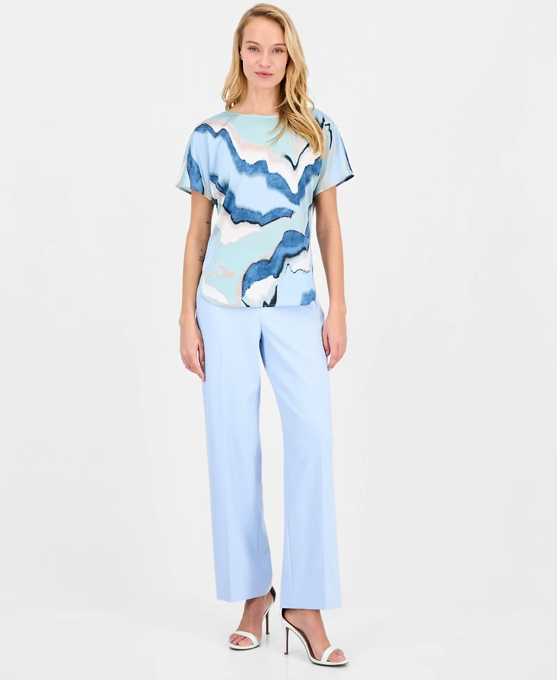 Anne Klein Women's Printed Boat-Neck Short-Sleeve Top