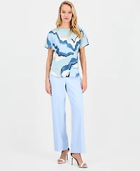 Anne Klein Women's Printed Boat-Neck Short-Sleeve Top