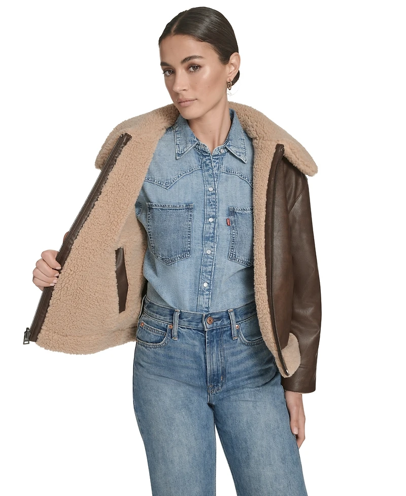 Levi's Women's Regular Reversible Sherpa to Faux Leather Aviator Jacket