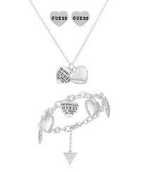 Guess 3-Pc. Cubic Zirconia Gold-Tone Necklace, Stud Earrings, and Bracelet Set