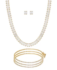 Guess 3-Pc. Rhinestone and Glass Stone Gold-Tone Necklace, Stud Earrings, Bracelet Set