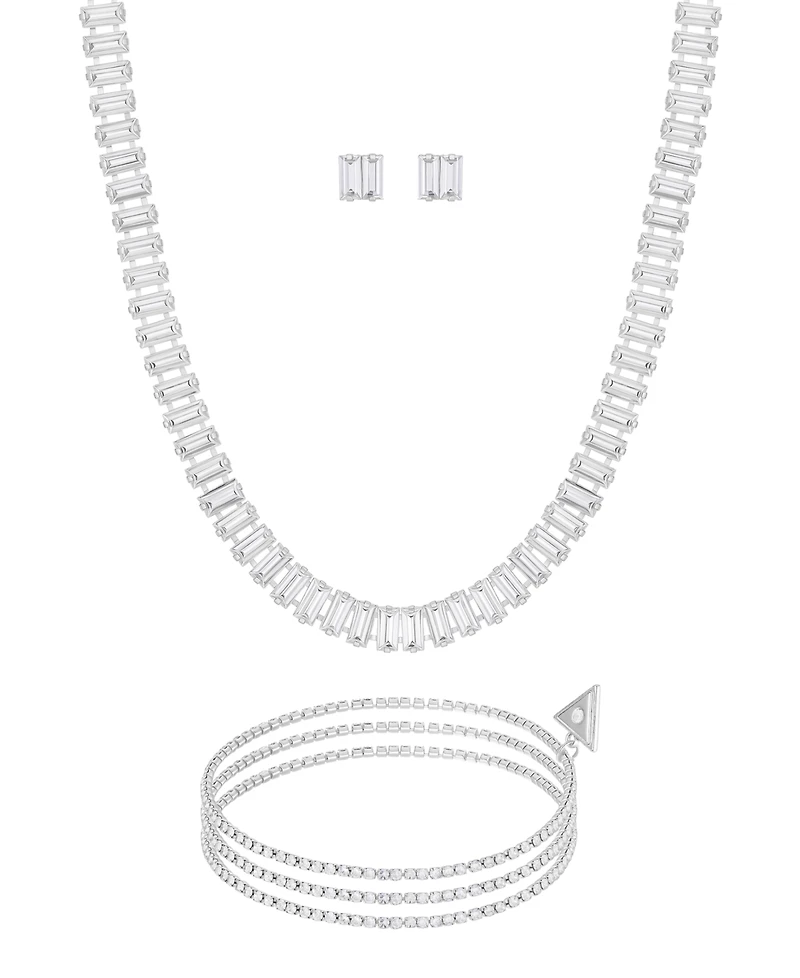 Guess 3-Pc. Rhinestone and Glass Stone Gold-Tone Necklace, Stud Earrings, Bracelet Set