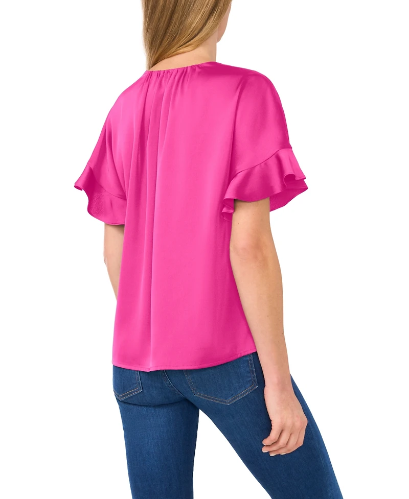 CeCe Women's Short-Sleeve Flutter Blouse