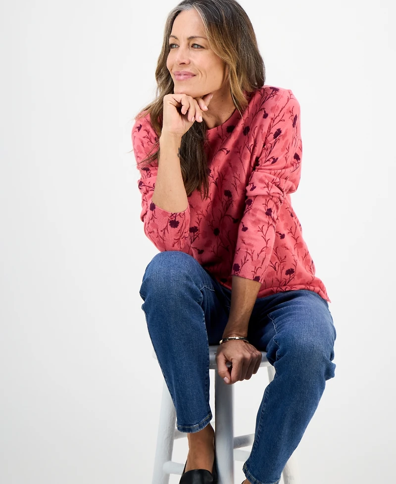 Style & Co Petite Floral-Print Crewneck Sweater, Macy's Exclusive