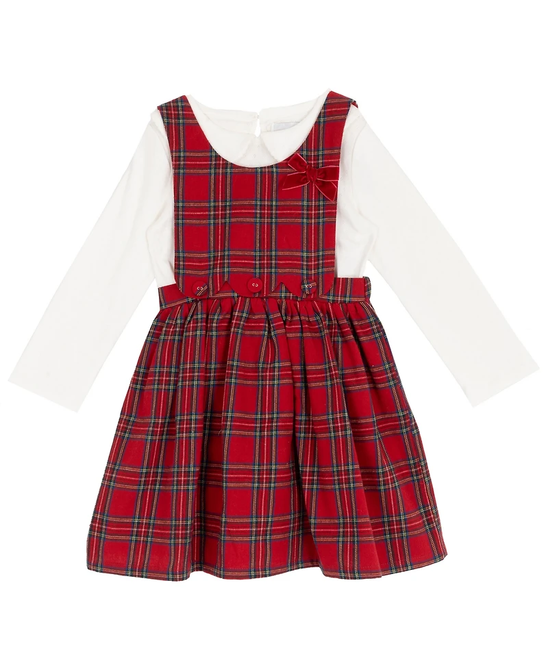 Rare Editions Girls 2T-6X 2-Piece Checkered Jumper and Long Sleeves Top Set