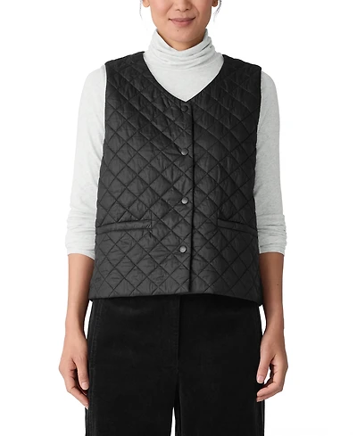 Eileen Fisher Women's V-Neck Quilted Sleeveless Vest