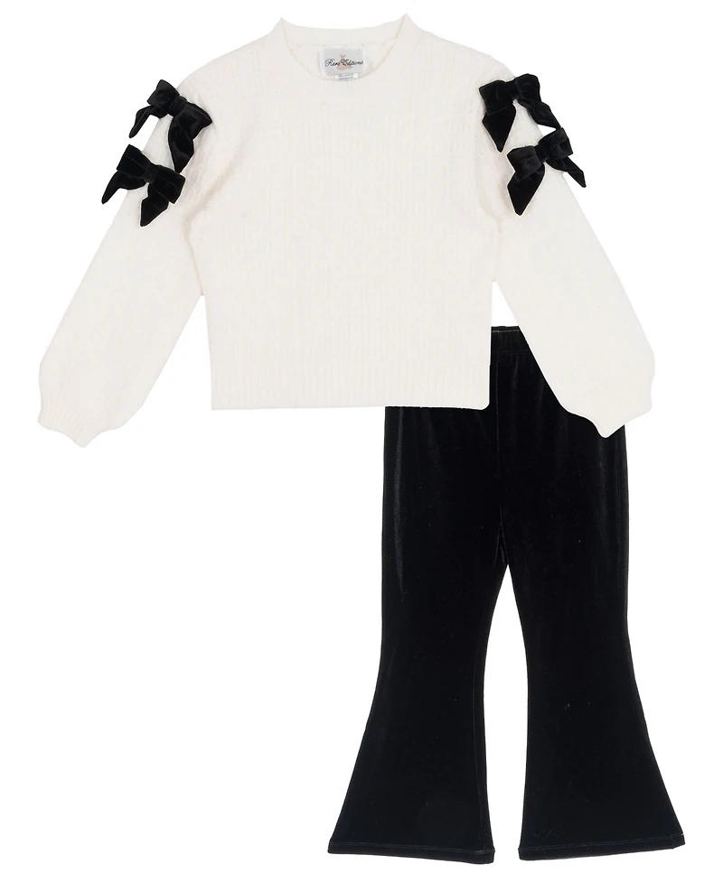 Rare Editions Girls 4T-6X 2-Piece Textured Sweater and Flare Pants Set