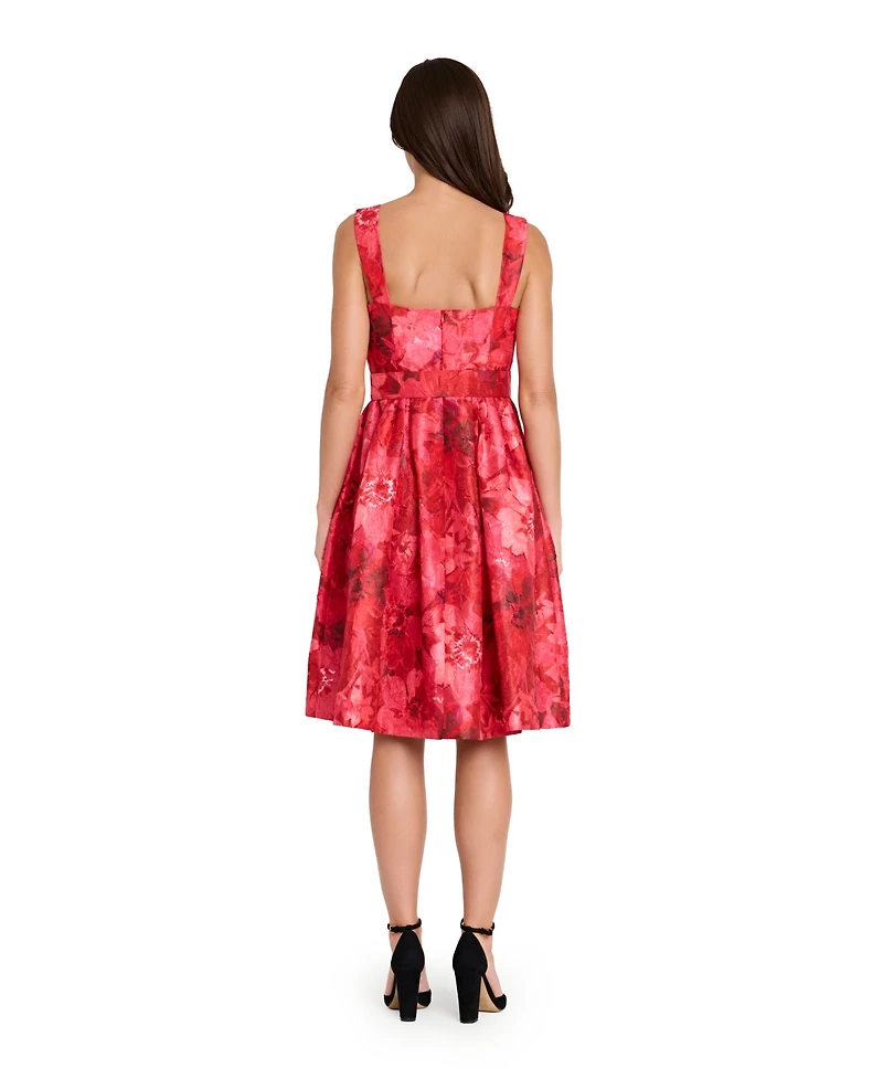 Tahari Asl Women's Square Neck Printed Jacquard Fit and Flare Dress