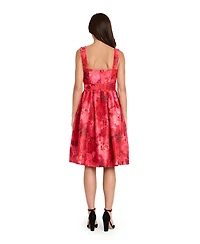 Tahari Asl Women's Square Neck Printed Jacquard Fit and Flare Dress