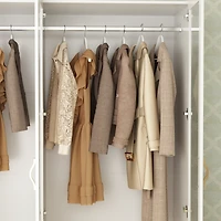 Tempered Glass Doors Armoires Wardrobe with Hanging Rods, 3-Drawers, Gold handles,Bedroom Closet