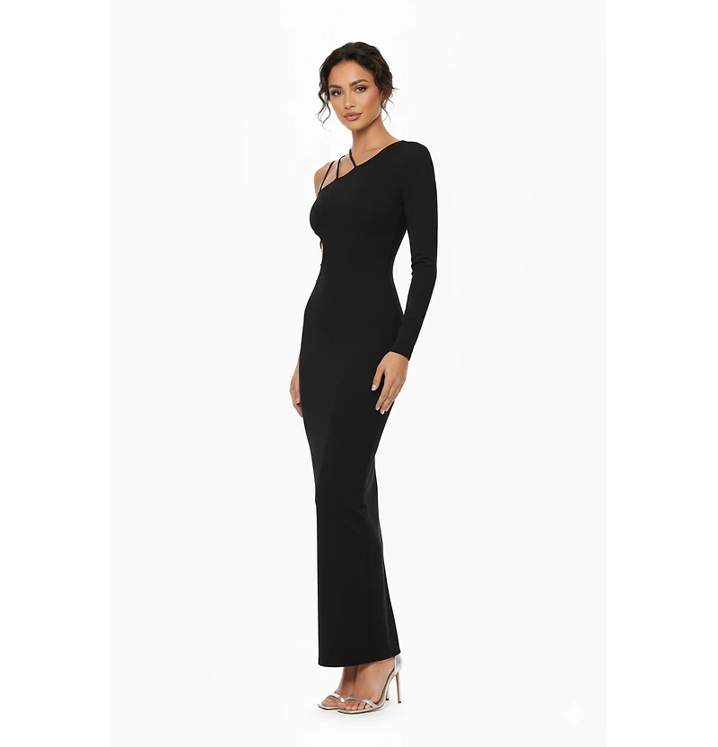 Jendue Women's Aurora One Shoulder Denim Maxi Dress