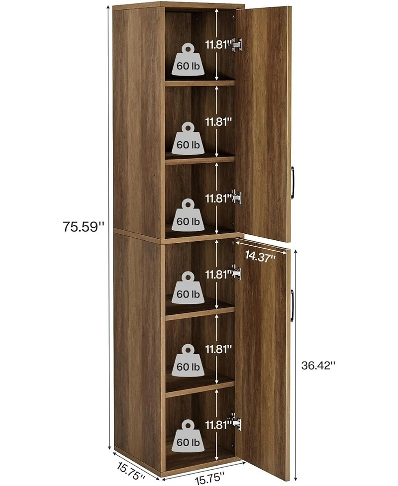 Tribesigns 75.39-Inch Tall Wood Storage Cabinet with 6 Shelves, Narrow Kitchen Pantry