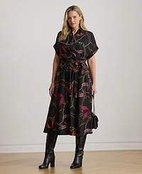 Lauren Ralph Plus Belting-Print Belted Crepe Dress