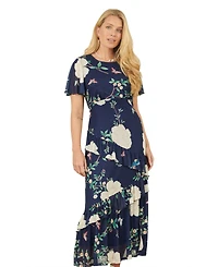Yumi Women's Mesh Bird And Floral Print Midi Dress