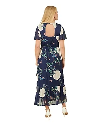 Yumi Women's Mesh Bird And Floral Print Midi Dress