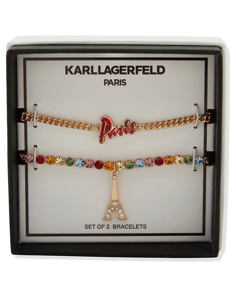Karl Lagerfeld Paris 2-Pc. Glass Stone Gold-Tone Paris Slider Bracelet Set