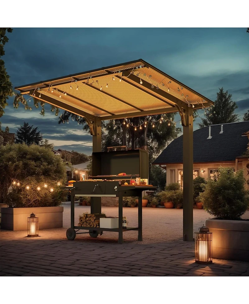 Aecojoy 10' x 8' Gazebo Outdoor Pergola for Patio, 8x10 Freestanding Lean to Hard Top Grill Gazebo