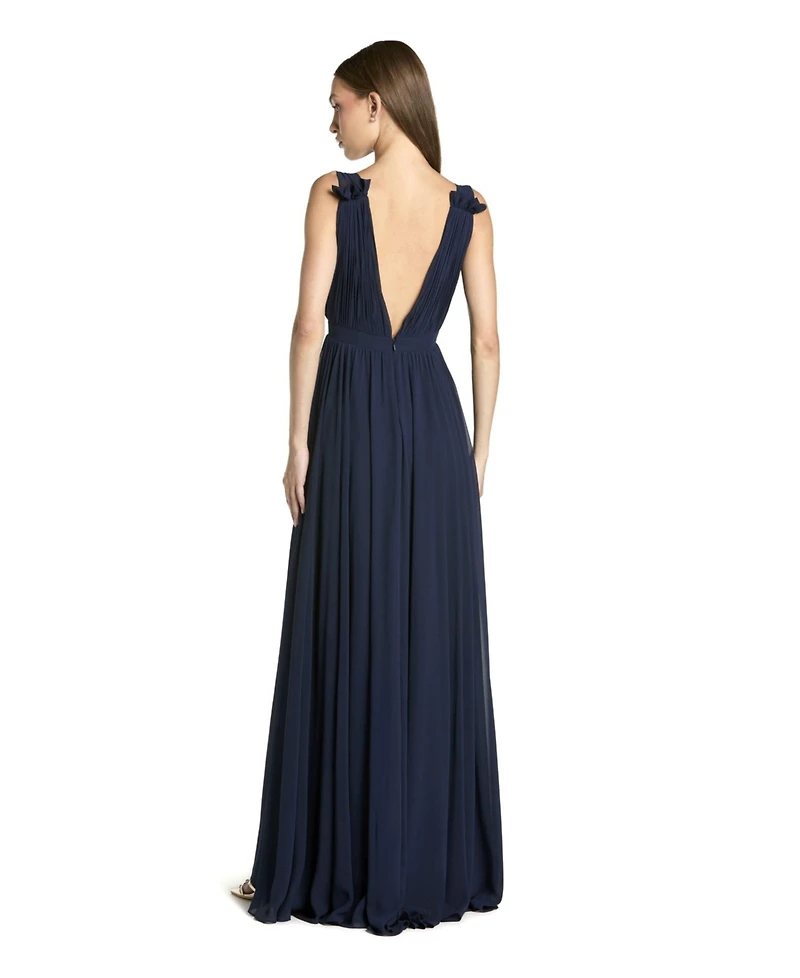 Mac Duggal Women's Sleeveless Pleated Chiffon V-Neck Gown
