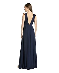 Mac Duggal Women's Sleeveless Pleated Chiffon V-Neck Gown