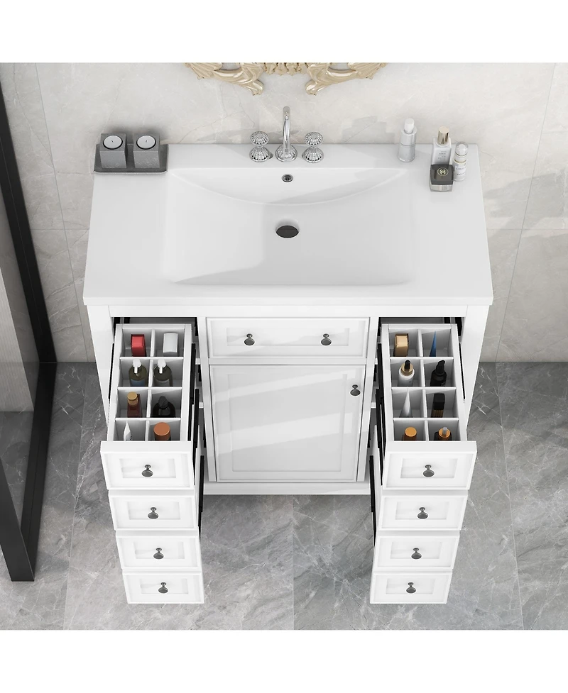 Casainc 36" Bathroom Vanity with Sink Combo, One Cabinet and Six Drawers, Solid Wood and Mdf Board