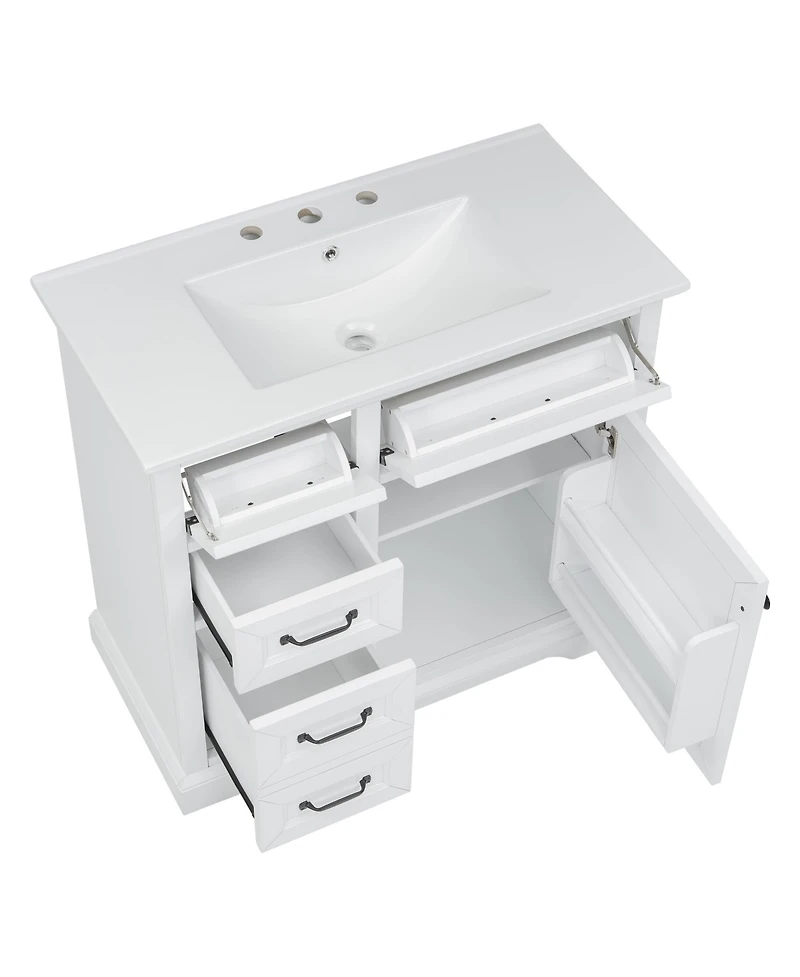 Casainc 36" Bathroom Vanity with Ceramic Sink, 4 Drawers and 1 Soft-Close Door, Freestanding