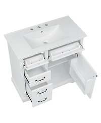 Casainc 36" Bathroom Vanity with Ceramic Sink, 4 Drawers and 1 Soft-Close Door, Freestanding