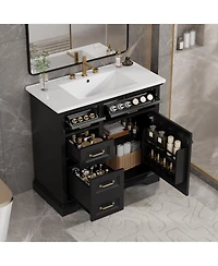 Casainc 36" Bathroom Vanity with Ceramic Sink, 4 Drawers and 1 Soft-Close Door, Freestanding