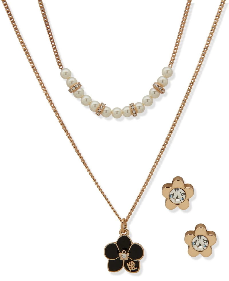 Karl Lagerfeld Paris 2-Pc. Imitation Pearl Gold-Tone Flower Necklace and Earrings Set