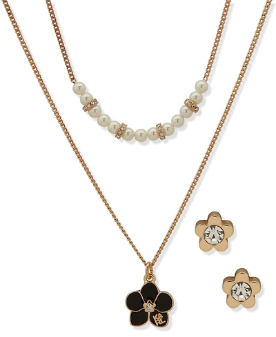 Karl Lagerfeld Paris 2-Pc. Imitation Pearl Gold-Tone Flower Necklace and Earrings Set