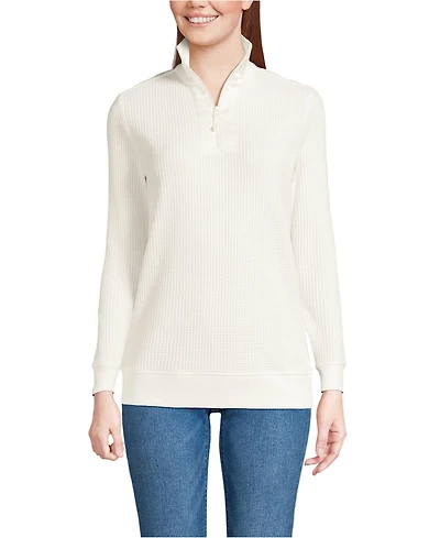 Lands' End Women's Long Sleeve Waffle Quarter Zip Pullover