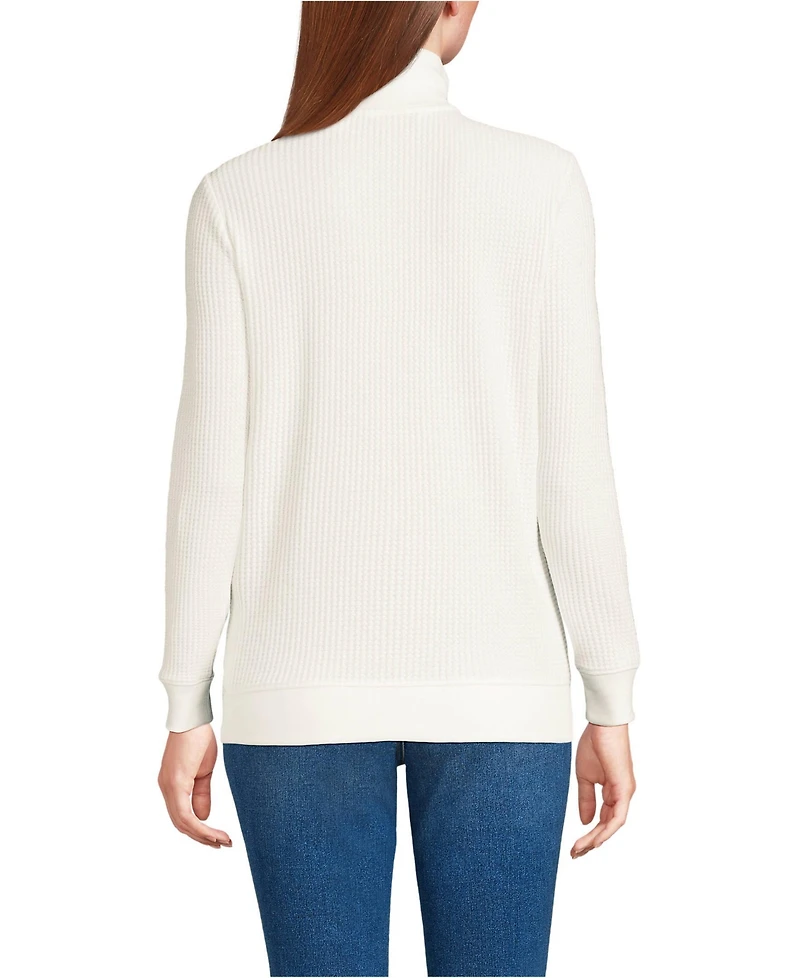 Lands' End Women's Long Sleeve Waffle Quarter Zip Pullover
