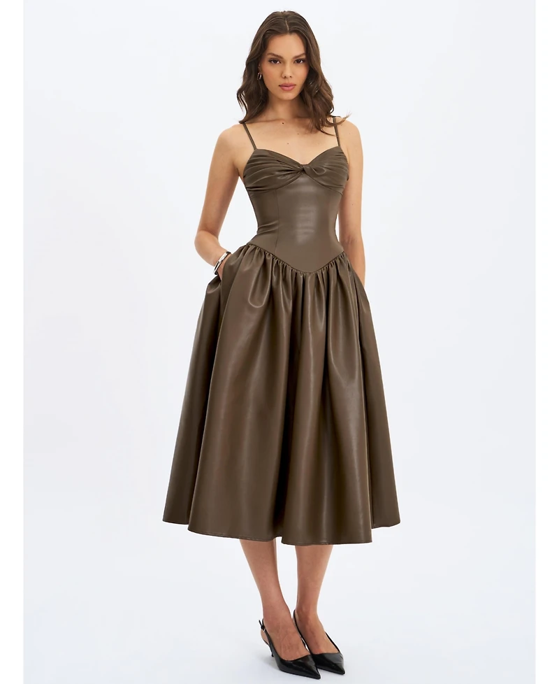 Miss Circle Women's Parisia Cocoa Faux Leather Drop Waist Maxi Dress